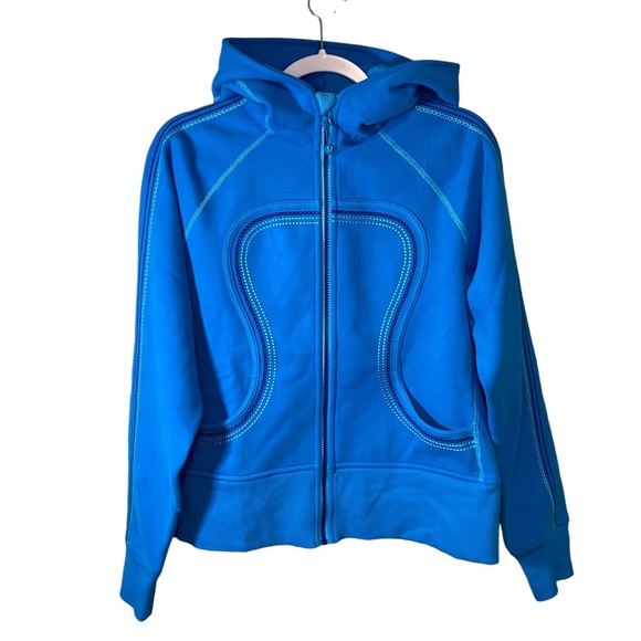 Lululemon Scuba Hoodie -Turquoise Blue Logo Hooded - Size 10 - Next to new - Picture 2 of 7